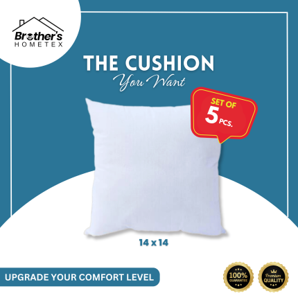 Standard Fiber Sofa Cushion, Tissue Fabric, White, (14x14) Set of 5