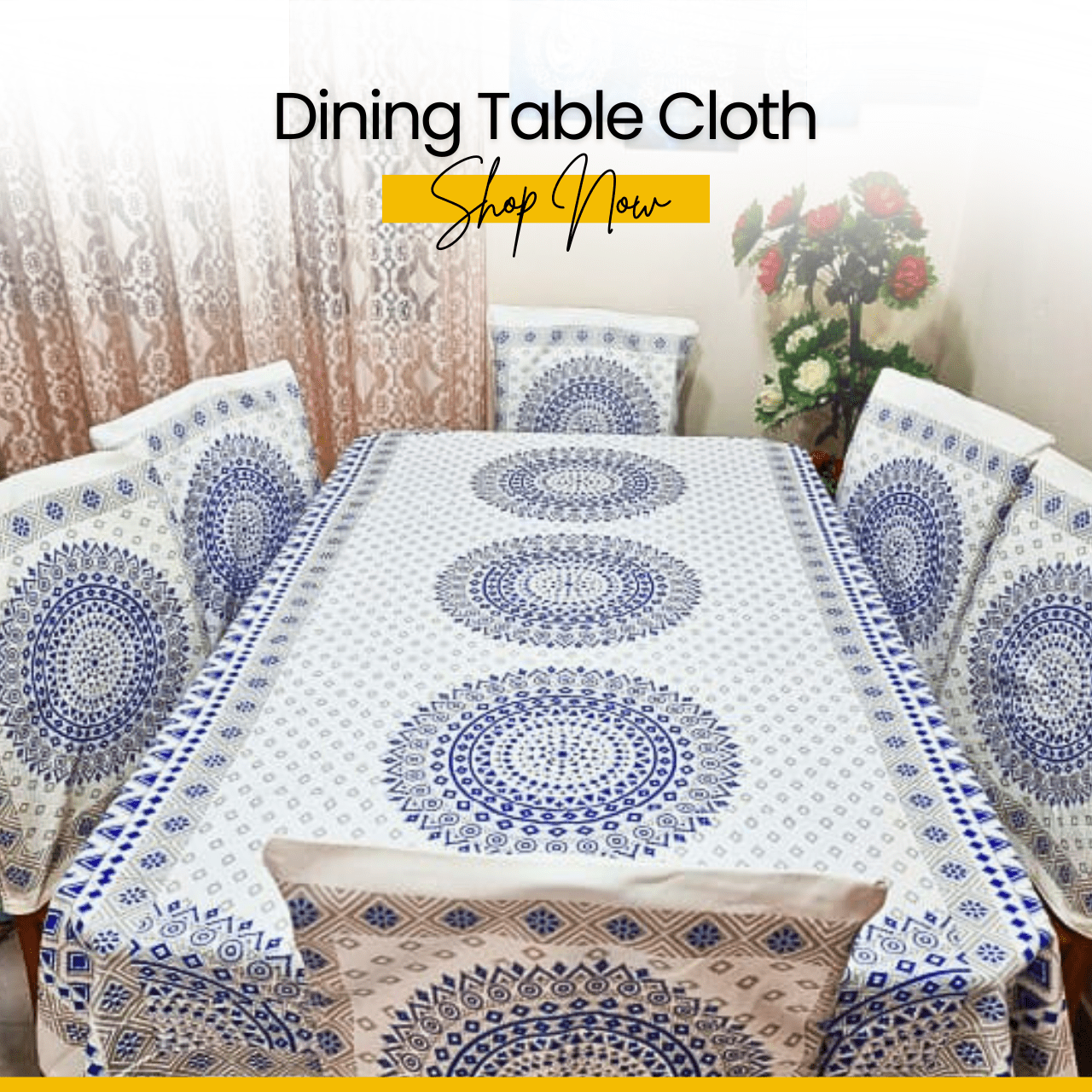 Buy Screen Print Cotton 6 Seater Dining Table Cloth _02 Buy Screen Print Cotton 6 Seater Dining Table Cloth