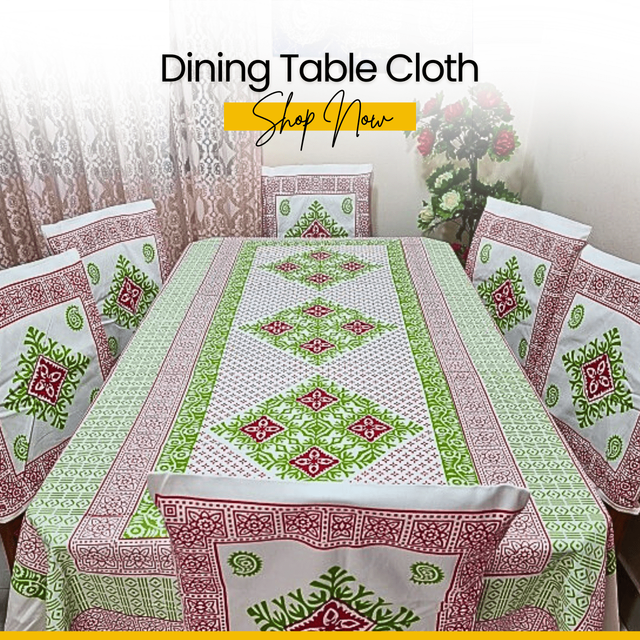Buy Premium Screen Print Dining Table Cloth Set (6 Seater) Buy Premium Screen Print Dining Table Cloth Set (6 Seater)